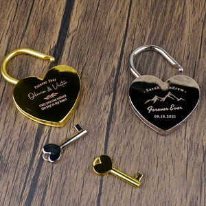 Personalized Engraved Heart Love Lock With Key Travel Bridge - Etsy