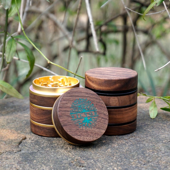 Personalized 5 Piece Wooden Weed HERB GRINDER With Engraving and Inlay,  Tobacco Herb Grinder Cute Cool Grinder 