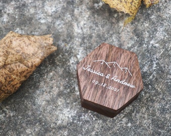 Personalisierte Holz rustikalen Vorschlag Verlobungsring Box mit Gravur und Inlay, Ringträger Box für die Trauung, Hexagon Ringbox