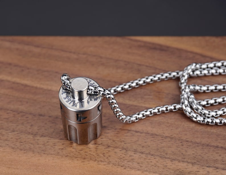 Personalized Revolver Titanium Cremation Urn Necklace - Waterproof Ash Jewelry for Men and Women, Pet Memorial, Ashes Cremation Jewelry-3