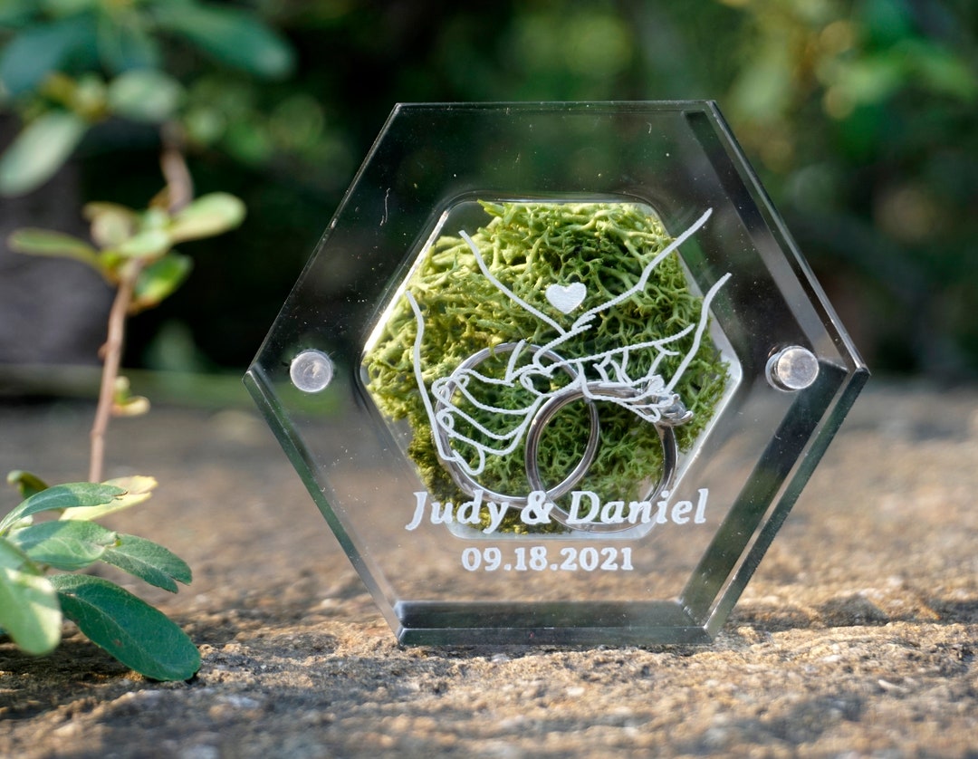 Personalized Clear Hexagon Ring Box With Engraved Acrylic Etsy