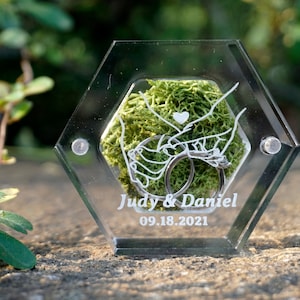 Personalisierte klare Sechseck-Ring-Box mit graviert, Acryl-Hochzeit-Ring-Träger-Box, Verlobungsvorschlag Ring-Aufbewahrungsgeschenk, moderne Ringschale