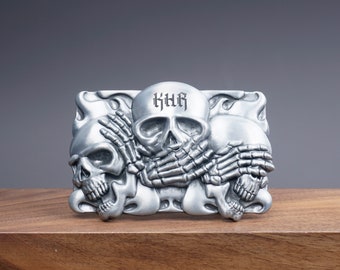 Personalized SKULL BELT BUCKLE with Initials engraved, Custom monogram Belt Buckle for him, Groomsman, Cowboy