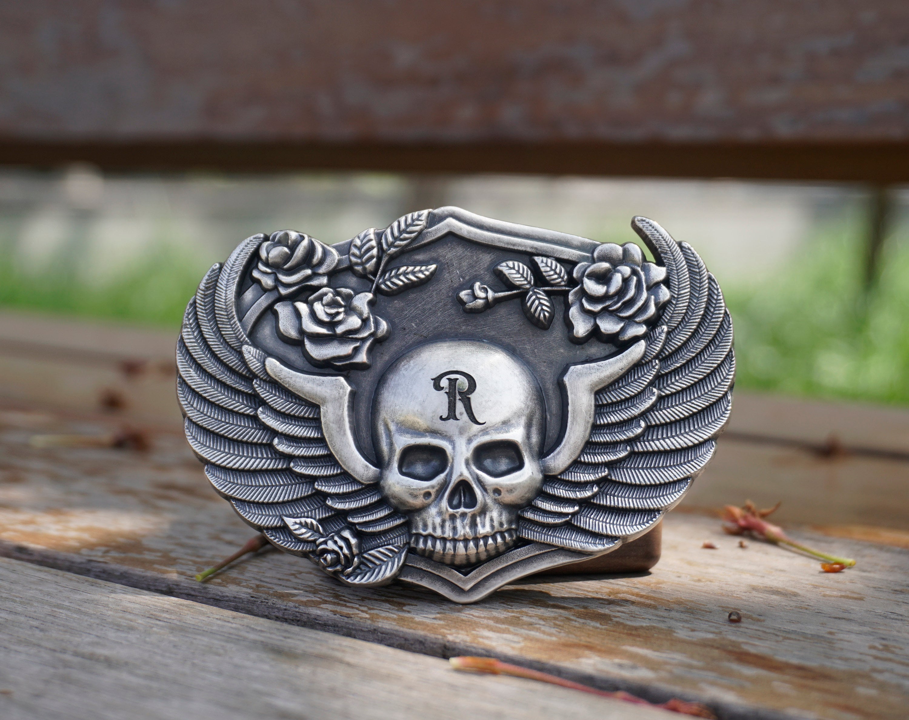 Personalized Skull Silver Plated Belt Buckle With Skull  display picture 2