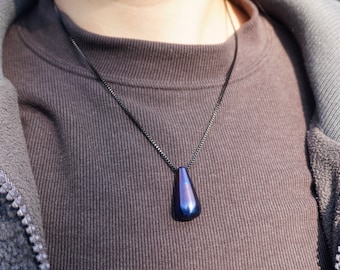 Personalized Water Drop Blue Titanium Cremation Urn Necklace - Memorial Jewelry for Ashes