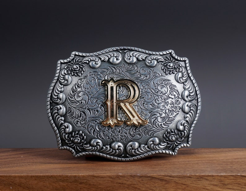 monogram letter BELT BUCKLE for man woman, Custom monogram Belt Buckle for him/her, Groomsman, Cowboy zdjęcie 1