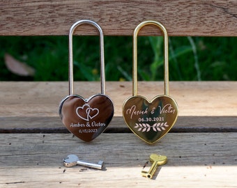 Personalized Engraved Heart Love Padlock with Key, Travel bridge long pole love locks