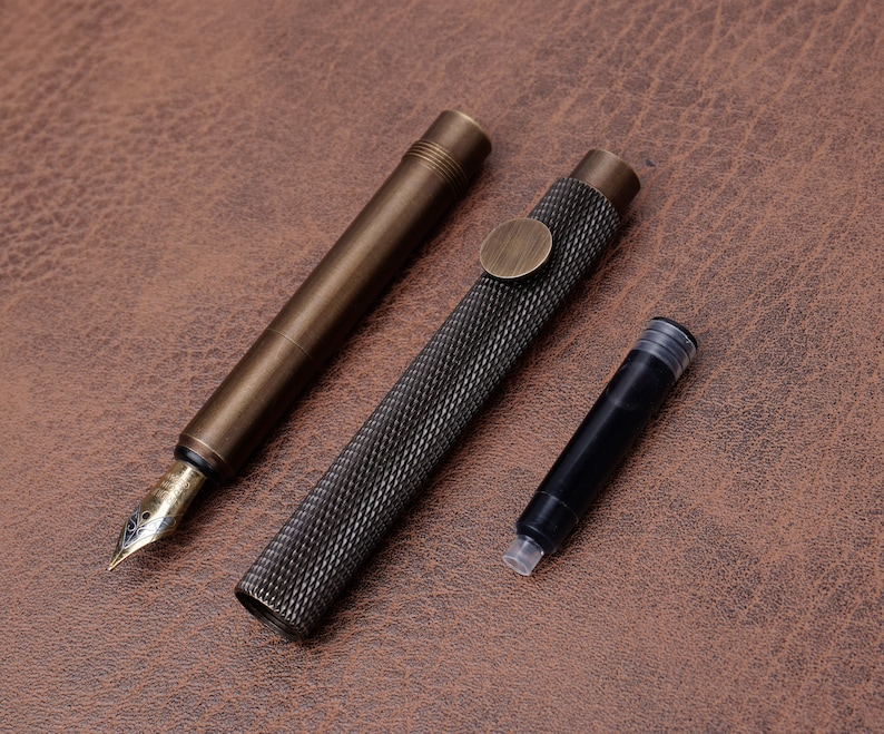 Personalized Mini Travel Brass Vintage Fountain Pen with Engraving - Custom Writing Instrument-8