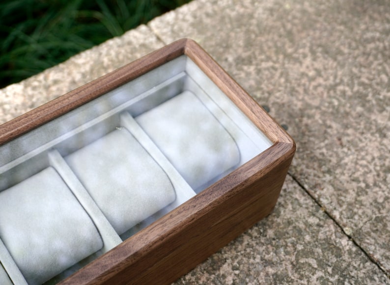 Personalized Walnut Watch Box Organizer with 5/10 Divider Slots, engraved watch box, Soft Velvet Pillows, best gift for man, dad, fathers day-7