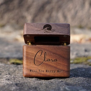 Personalized Sun&Sea Wood Slim Engagement/Proposal Ring Box for wedding