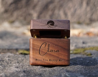 Personalized Sun&Sea Wood Slim Engagement/Proposal Ring Box for wedding