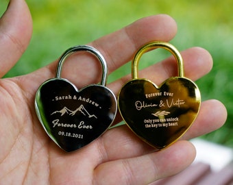 Personalized Engraved Heart Love Lock with Key, Travel bridge love locks