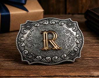 Mens Monogram Belt Buckle, Western Initial Gift for Him Husband Father Birthday Cowboy Style Accessory