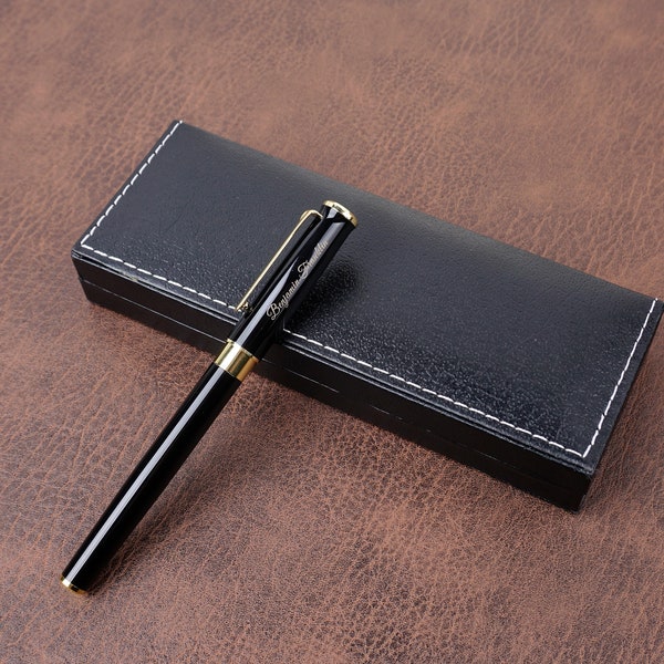 Coffret stylo à bille noir personnalisé et boîte-cadeau avec gravure, cadeau de Noël