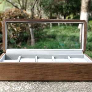 Personalized Walnut Watch Box Organizer with 5/10 Divider Slots, engraved watch box, Soft Velvet Pillows, best gift for man, dad, fathers day-8