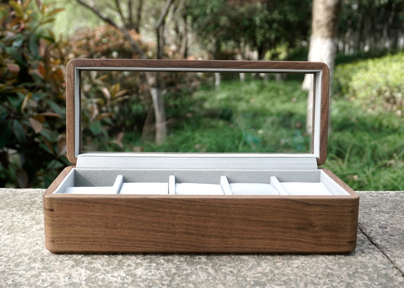 Personalized Walnut Watch Box Organizer with 5/10 Divider Slots, engraved watch box, Soft Velvet Pillows, best gift for man, dad, fathers day-8