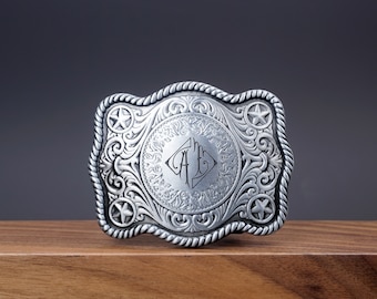 Personalized BELT BUCKLE for man with two letter monogram, Custom monogram Belt Buckle for him, Groomsman, Cowboy