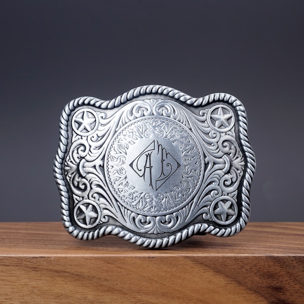 Personalized BELT BUCKLE for man with two letter monogram, Custom monogram Belt Buckle for him, Groomsman, Cowboy