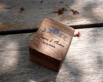 Personalized Plus Size Triple Flip Wooden Wedding Ring Box for 3 Rings - Engraved Heirloom Ring Bearer Box