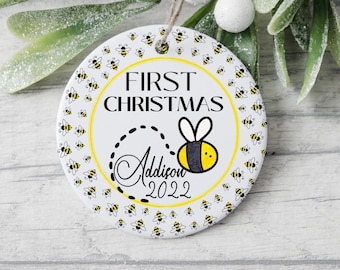 Primer adorno navideño, primer adorno navideño del bebé, adorno de abeja personalizado para la nueva niña, nuevo recuerdo del bebé, adorno de abeja