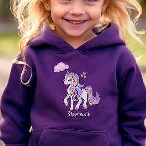 Custom Unicorn Youth Hoodie with Name, Unicorn Girl Pullover Hoodie, Unicorn Birthday Hoodie, Prancing Unicorn Pullover, Magical Unicorn