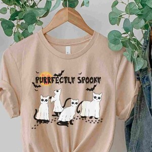 Purrfectly Spooky Cat Halloween T-Shirt, Spooky Cat Ghost Shirt, Cat Gift For Cat Lover, Black Cat Ghost Tshirt, Cat Lover, Cat owner Shirt