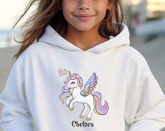 Personalized Unicorn Youth Hoodie with Name, Unicorn Fairytale Pullover Hoodie, Hoodie For Kids, Whimsical Unicorn Hoodie, Magical Gifts
