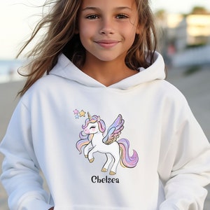 Personalized Unicorn Youth Hoodie with Name, Unicorn Fairytale Pullover Hoodie, Hoodie For Kids, Whimsical Unicorn Hoodie, Magical Gifts