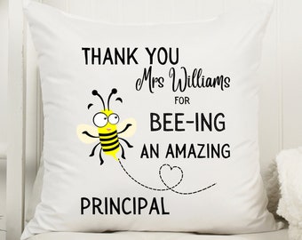 Principal Throw Pillow, Principal Gift Personalized, Principal Appreciation Gift, Principal Thank you, Headmaster Gift, Cute Bee Gift