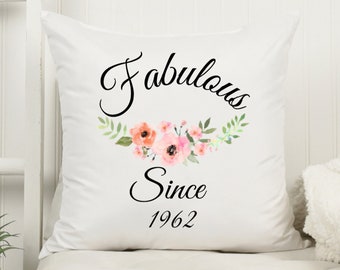 60th Birthday Throw Pillow,  Personalized 60th Birthday Cushion Birthday Gift For 60 Year Old Women, Fabulous Since 1962 Happy 60th Birthday