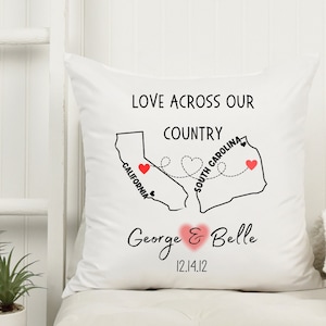 Fernbeziehung Geschenk, Fernbeziehung Dekokissen Liebe in ganz unserem Land, personalisiertes Geschenk von Zustand zu Zustand, Umzug