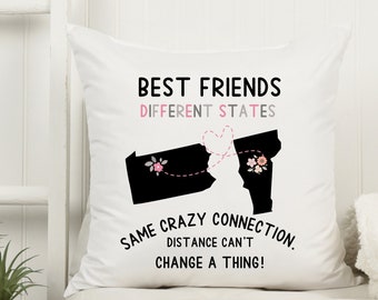 Personalized State To State Best Friends Pillow, Long Distance Friendship Pillow For Besties, Floral Best Friend Moving Away Gift For Her