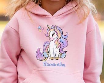 Personalized Unicorn Youth Hoodie For Kids, Unicorn Fairytale Pullover Hoodie, Hoodie For Girls, Whimsical Unicorn Hoodie, Magical Gift