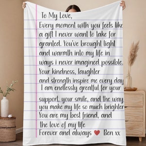 Love Letter Blanket For Girlfriend, Personalized Gift For Best Friend, Romantic Gift For Her, Custom Throw Blanket Handwritten For Wife