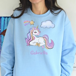 Custom Glitter Unicorn Sweatshirt, Personalized Unicorn Birthday Sweatshirt, Unicorn Girl Sweatshirt, Girls Birthday Gift, Unicorn Lover