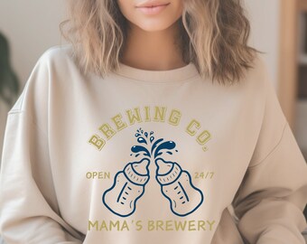 Sudadera divertida para mamás que amamantan, Sudadera de la cervecería Mama's Brewery, Regalo del Día de la Madre para mamás primerizas, Camiseta de lactancia, Mama Brewing Co.