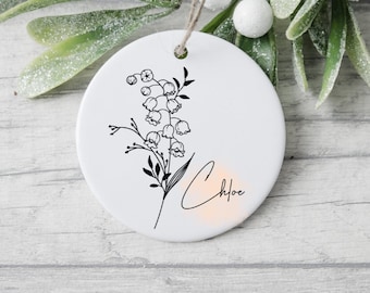 Birth Flower Ornament, Personalized Birth Flower Ornament, Floral Ornament With Name, Bestie Ornament, Wildflower Ornament, Flower Ornament