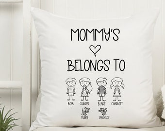 Mommy Belongs To Throw Pillow, Custom Mommy With Kids Names Pillow, Mommy and Kids Cushion, Personalized Mothers Day Pillow With Names