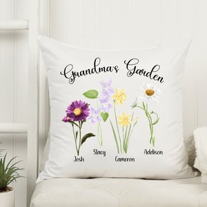 Custom Grandma&#39;s Garden Throw Pillow, Birthflower Throw Pillow, Grandma&#39;s Garden With Grandkids Names, Grandma&#39;s Garden, Mother&#39;s Day Gift