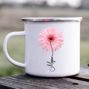 Gerbera Daisy Gift, Personalized Gerbera Camper Mug, Gerbera Gifts For Her, Flower Lover, Memorial Gift For Her, Flower Gifts, Gerbera Pink