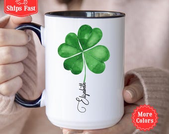 Four Leaf Clover Mug, Personalized Shamrock Coffee Mug With Name, Saint Patrick's Day Gifts, Lucky Day,  Women St Pattys Day, Irish