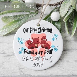 First Family Christmas Ornament, Personalized Family Of Four Ornament, Fox Family Ornament, Family Of Four Keepsake, Custom Family Name Gift