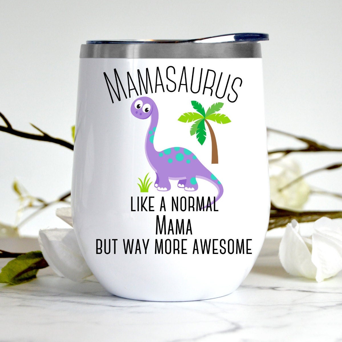 Personalized Tumbler - Mamasaurus Black Tropical - Giftago