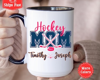 Taza personalizada para mamás aficionadas al hockey con nombres de los niños, taza de café para mamás deportistas, regalo del Día de la Madre de parte de los niños, taza para el día del partido, regalo para mamás amantes del hockey 001752