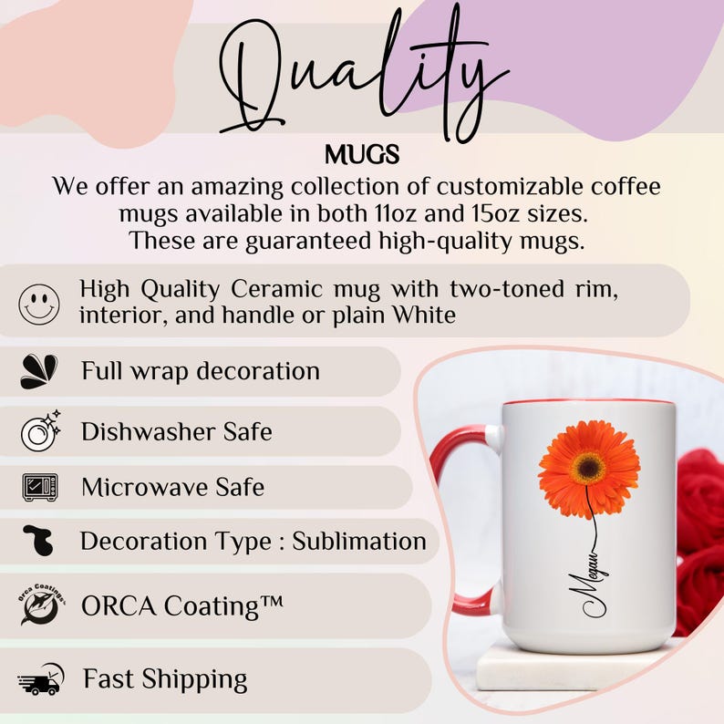 Gerbera-Geschenk, personalisierte Gerbera-Tasse, Gerbera-Geschenke für Sie, Blumenliebhaberin, Gedenkblumengeschenk für Sie, personalisierte Gerbera-Rosa Bild 5
