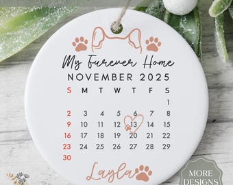Pet Adoption Ornament Calendar, Pet First Christmas Ornament, Pet Lover Christmas Ornament, Rescue Pet Ornament with Date, Adoption Memory