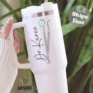 Dental Tumbler 40oz, Personalized Dentist Tumbler With Name, Dental Assistant Tumbler With Handle, Dental Travel Mug, Dentist Apprecication