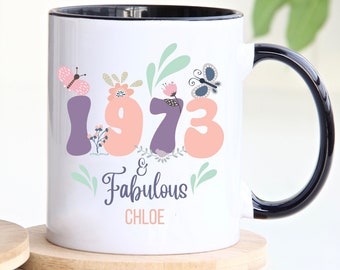 50th Birthday Mug, Floral 1973 Mug Personalized For Her, 50th Birthday Gift For Women, 50th Birthday Friend, 50th Birthday Mug With Name