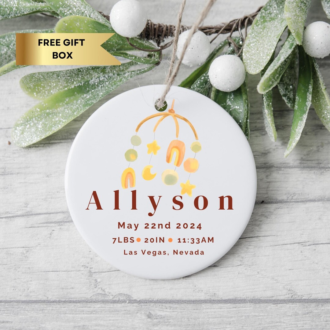 Baby Announcement Ornament, Personalized New Baby Arrival Ornament