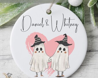 Halloween Gift For Couples, Personalized Halloween Ghost Ornament with Names, Cute Ghost Ornament, Forever My Boo, Anniversary Keepsake